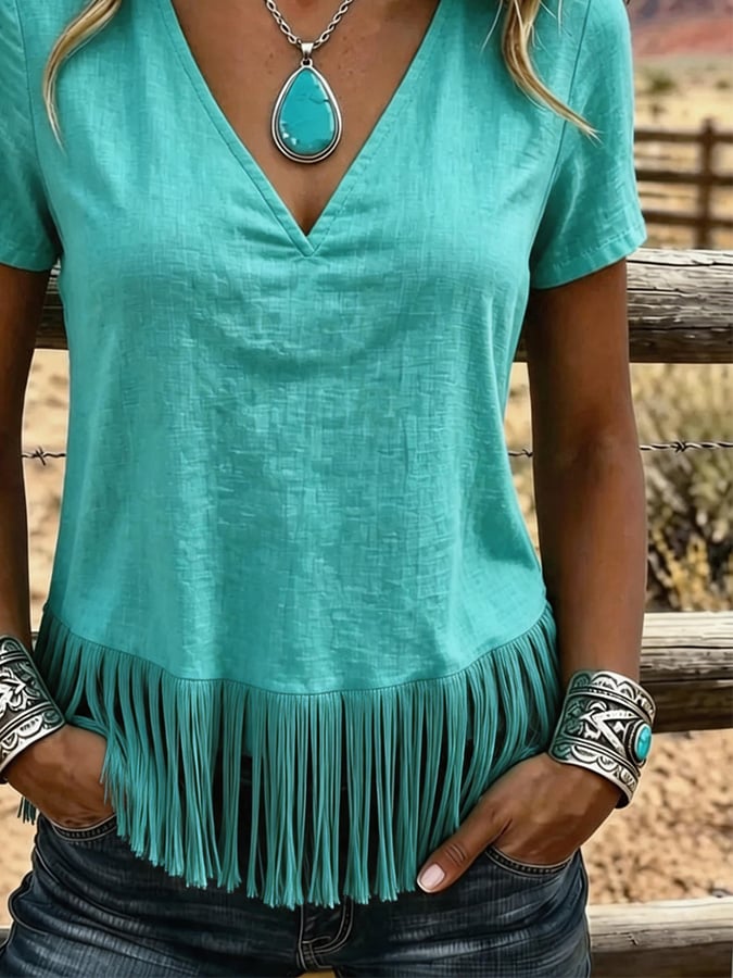Women'S Casual Loose Tassel Top