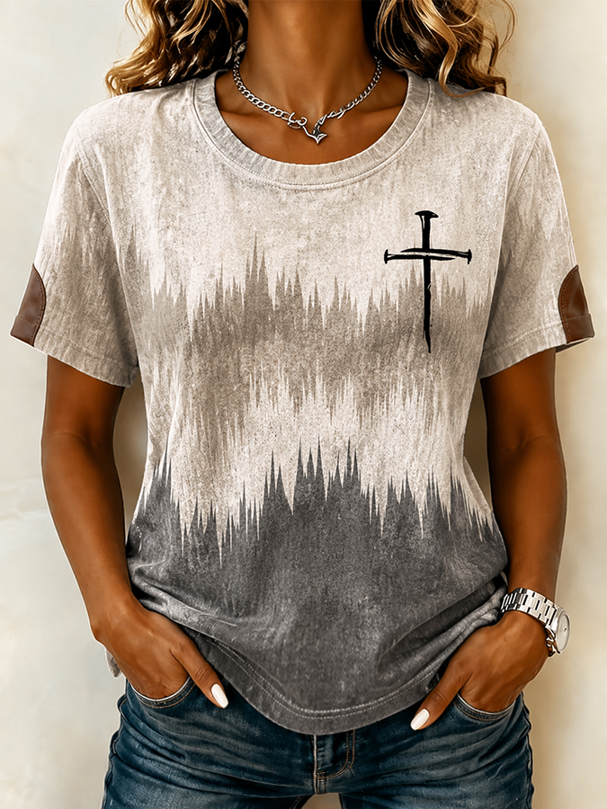 Women's casual retro gradient retro faith T-shirt