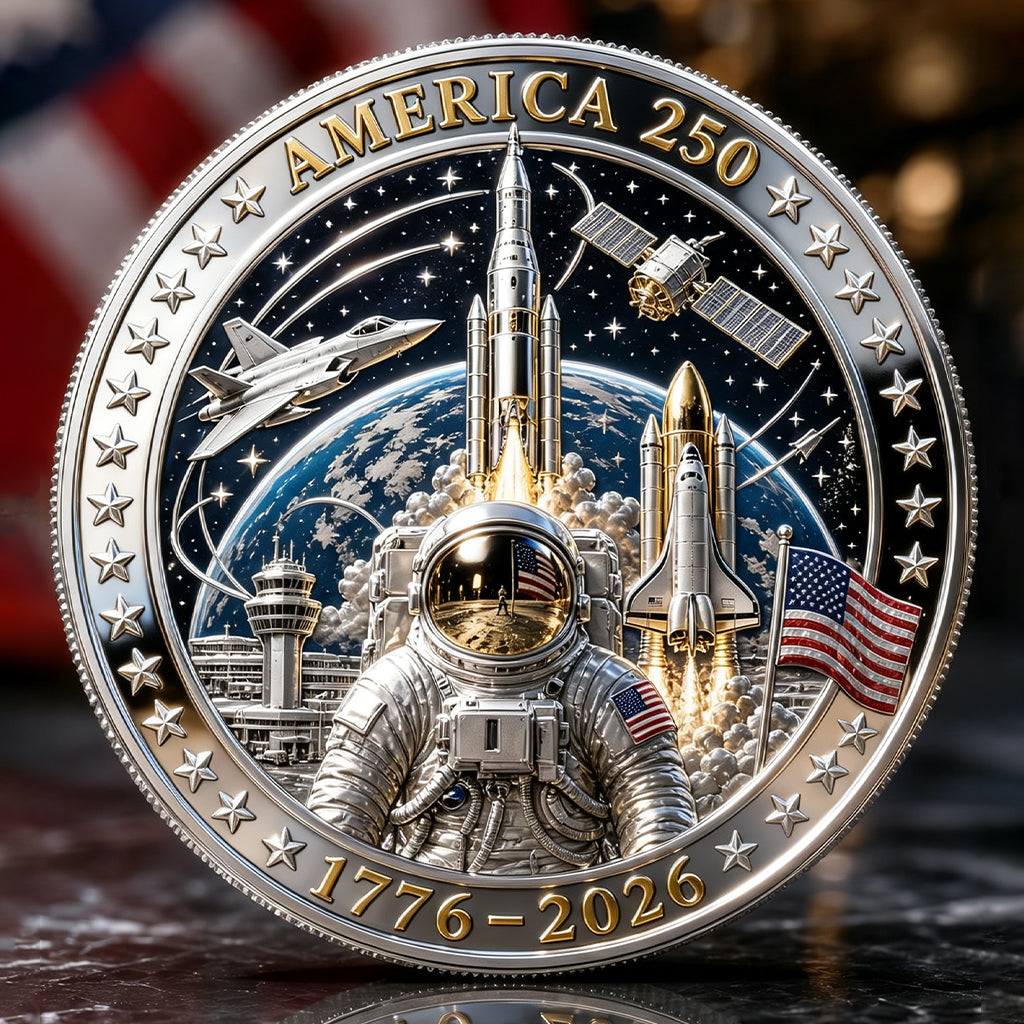 America 250th Anniversary Aerospace Commemorative Coin | 1776–2026 Liberty Bell & Space Exploration Collector Medal