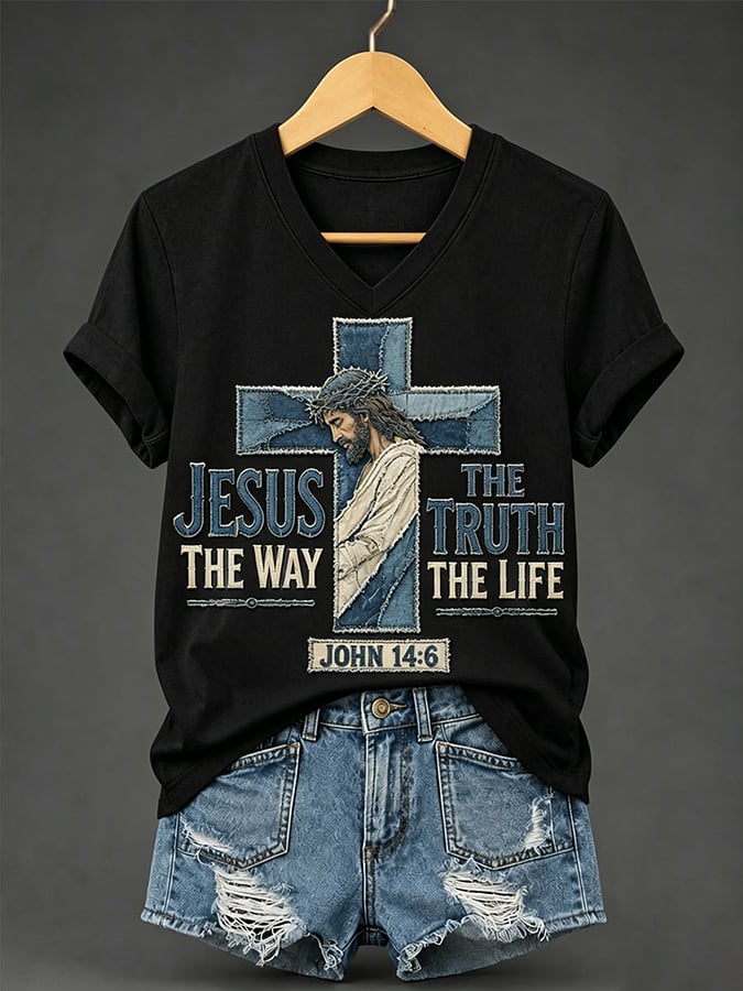 T-shirt imprimé « Jesus The Way The Truth The Life Faith » rétro pour femme