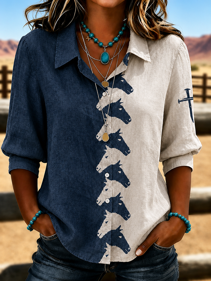 Women'S Western Style Cross Retro Printed Shirt