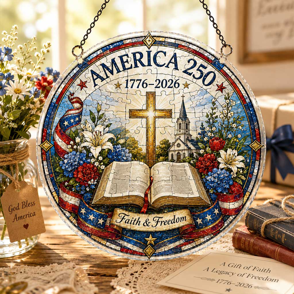 America 250th Anniversary Acrylic Puzzle Hanging Ornament | 1776–2026 Patriotic Window Suncatcher Decor