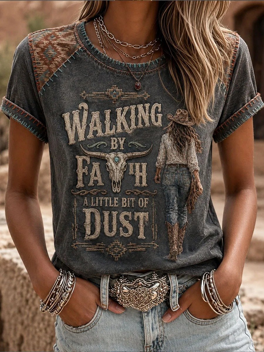 Women's Walking By Faith & A Little Bit Of Dust Short-sleeved T-shirt