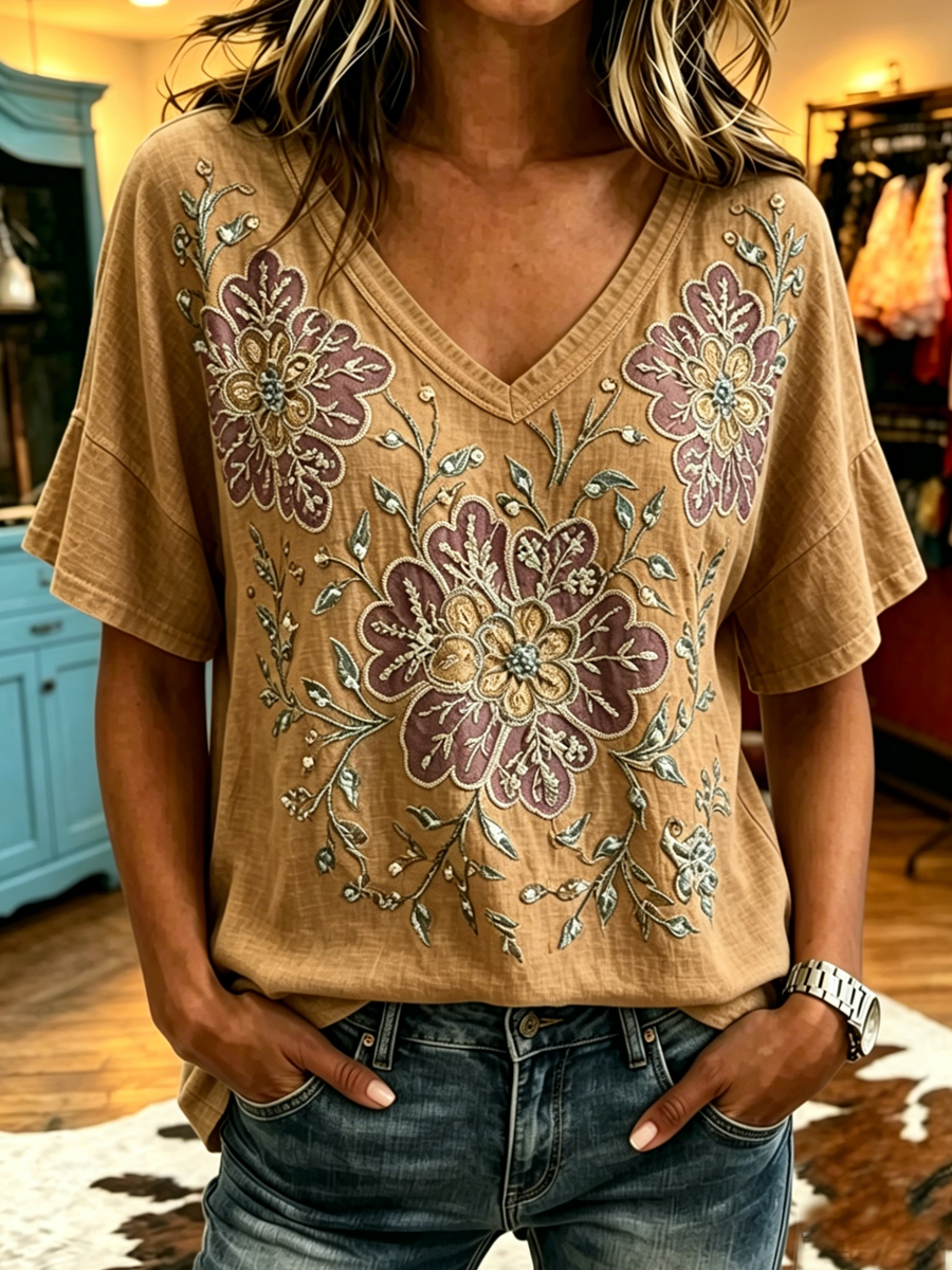 Top de arte floral retro para mujer