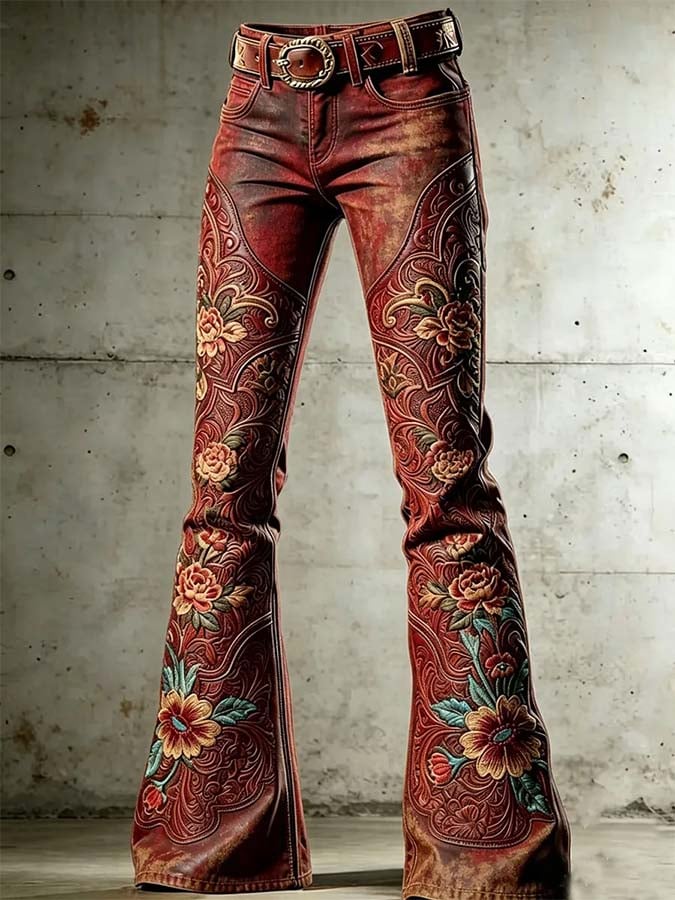 Women'S Casual Retro-Print Trousers