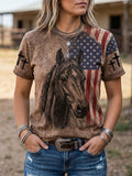 Women'S Western-Style Horse Pattern Faith Short-Sleeve T-Shirt