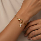 Mint Paperclip Bracelet with Pave Cross Charm