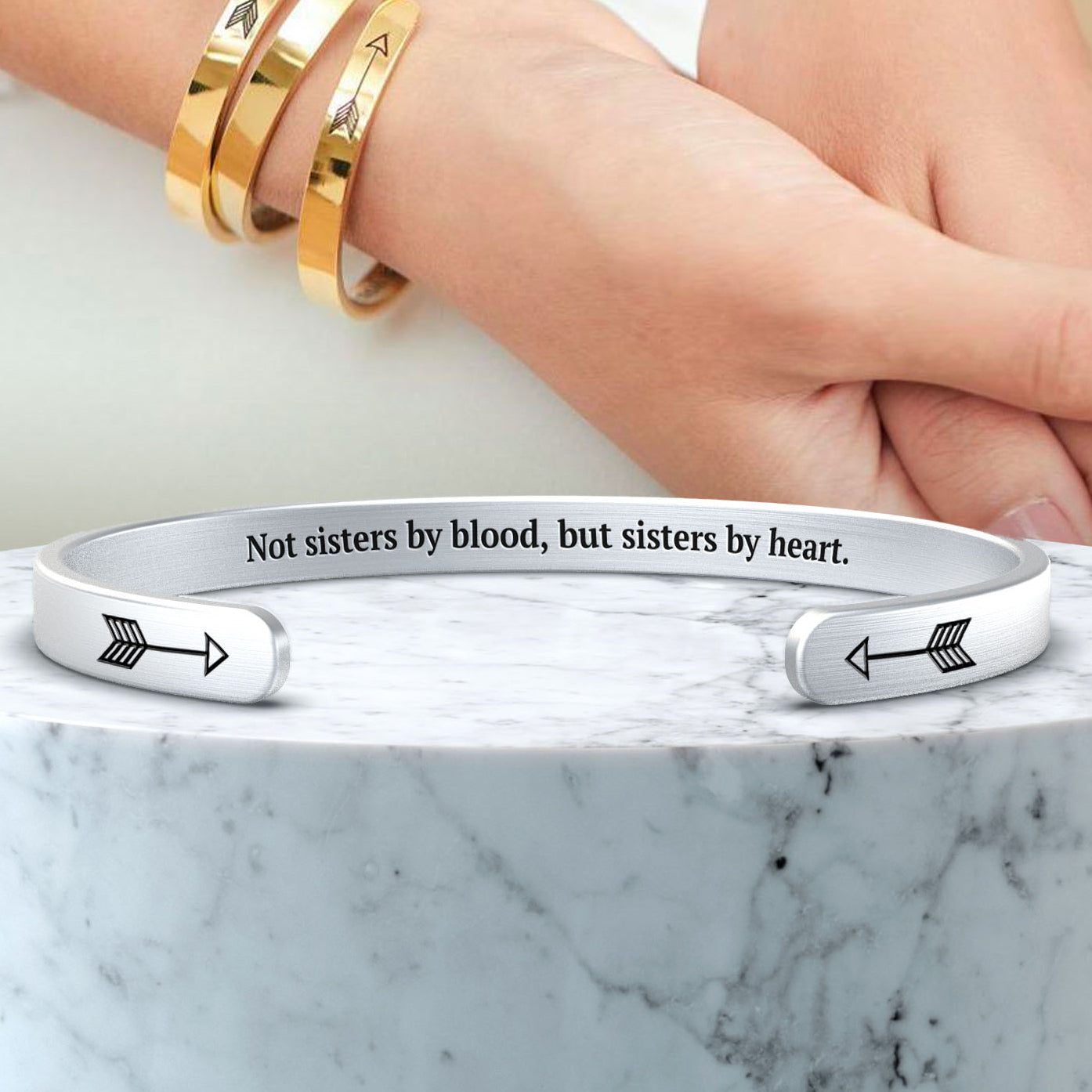 Not Sisters By Blood But Sisters By Heart Cuff Bracelet