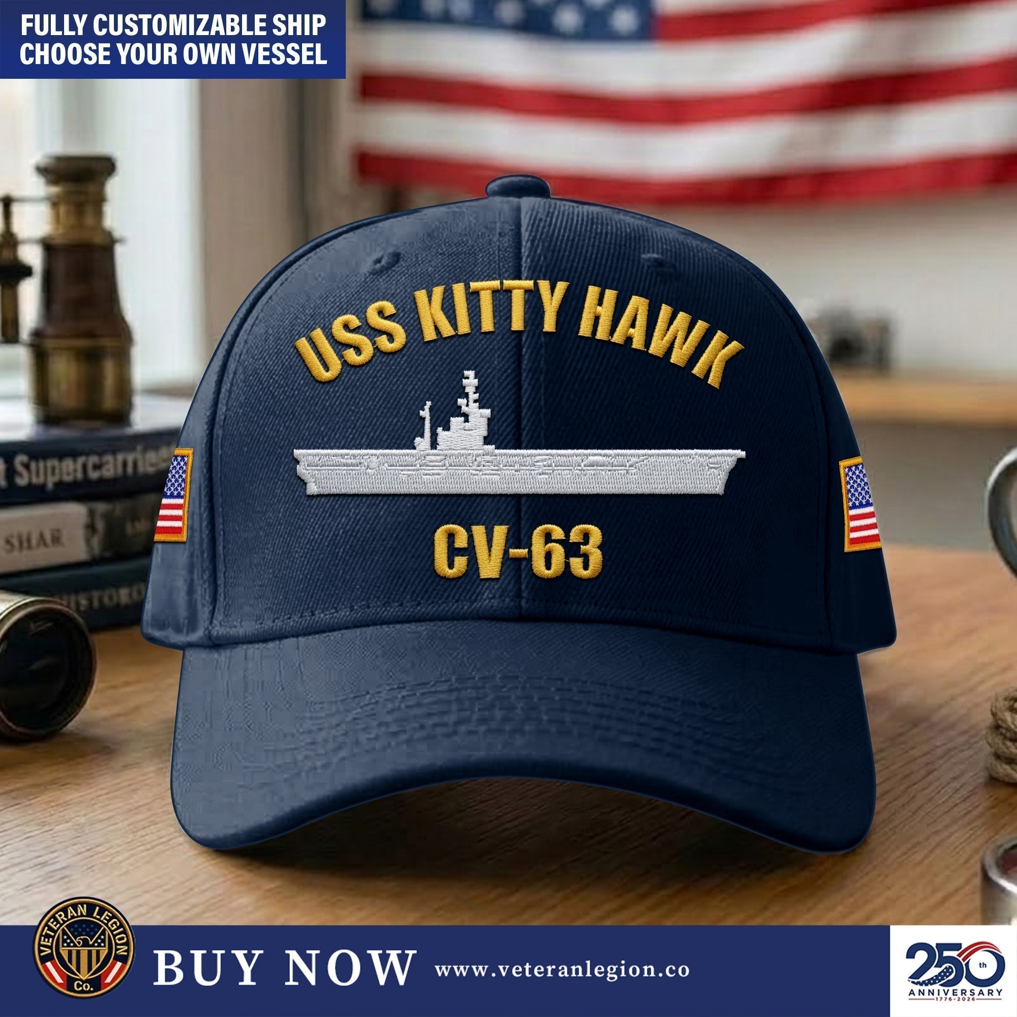 Custom US Navy Ships Embroidered Cap, Hat for US Veteran, Gifts for Father's Day, Veterans Day