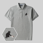 Playful Cat Geek Embroidered Polo Shirt