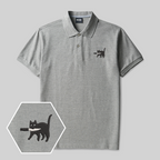 Samurai Cat Geek Embroidered Polo Shirt