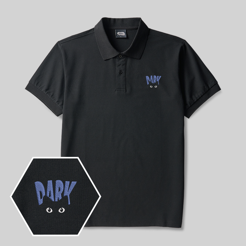 Dark Cat Geek Embroidered Polo Shirt