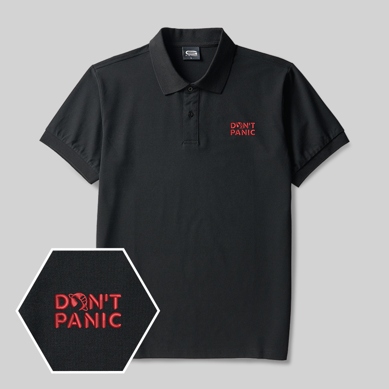 Don't Panic Geek Embroidered Polo Shirt