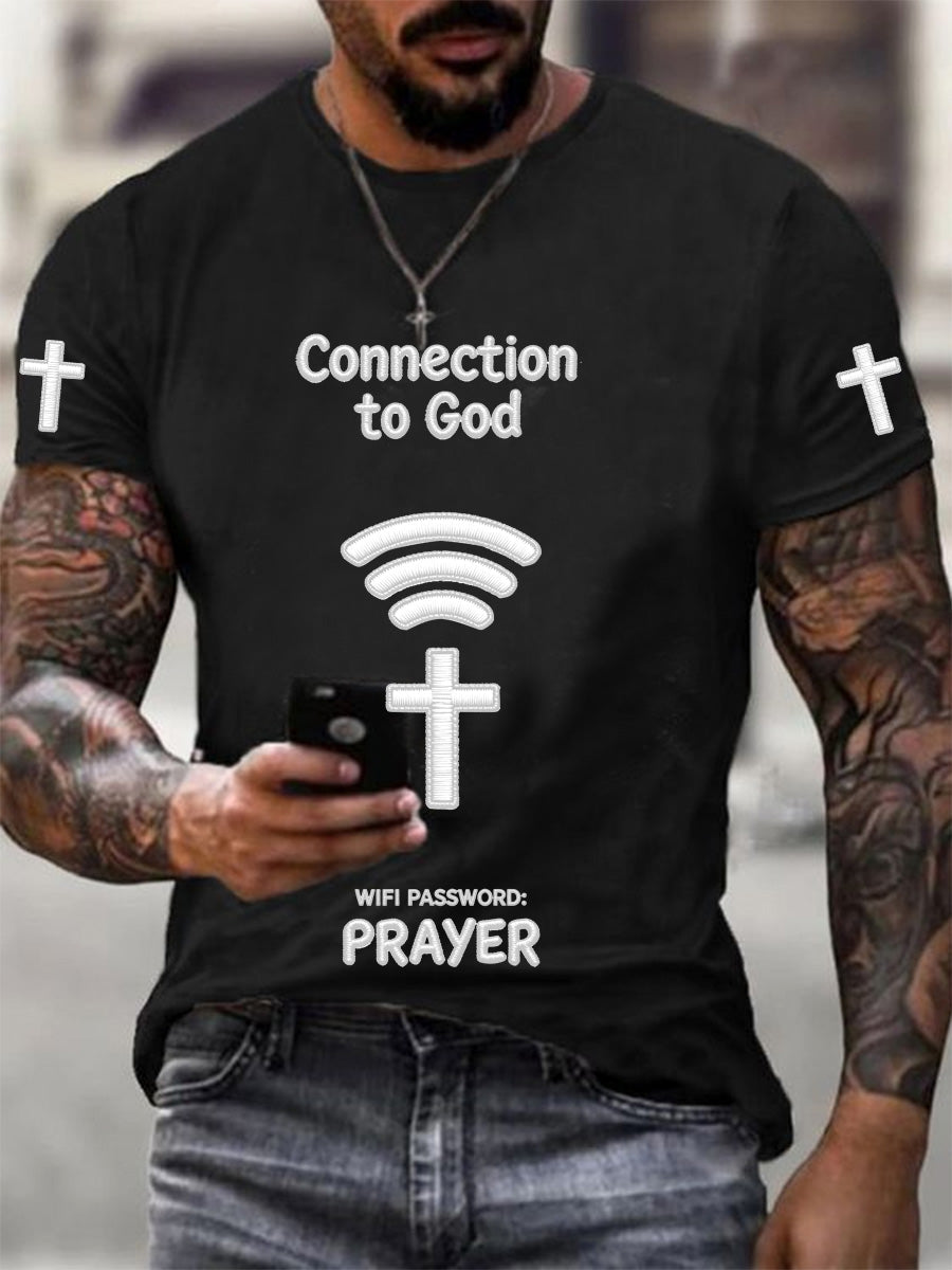 T-shirt imprimé « Prière pour la connexion des hommes à Dieu » avec mot de passe Wifi