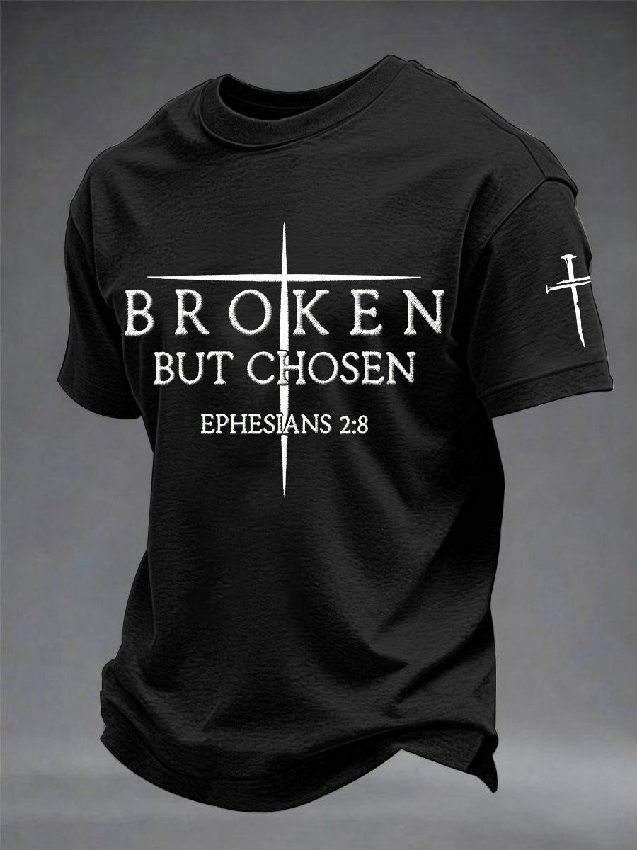 T-shirt homme imprimé Croix chrétienne « Broken But Chosen »