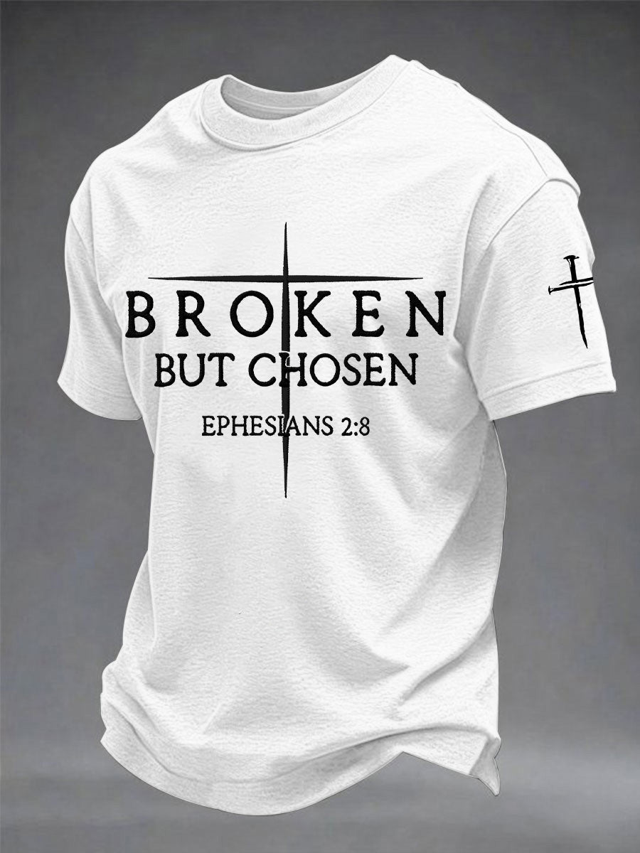 Men's Christian Cross Broken But Chosen Print Tee