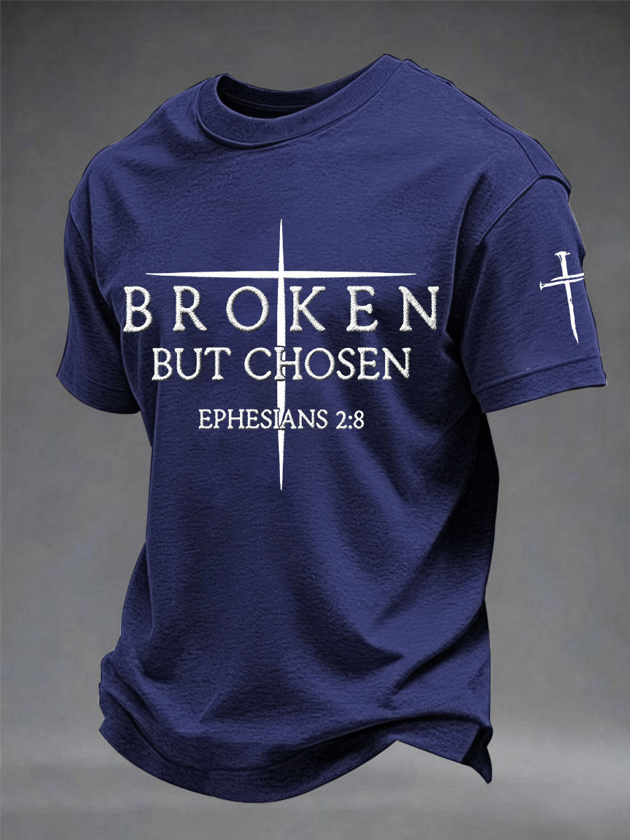 T-shirt homme imprimé Croix chrétienne « Broken But Chosen »