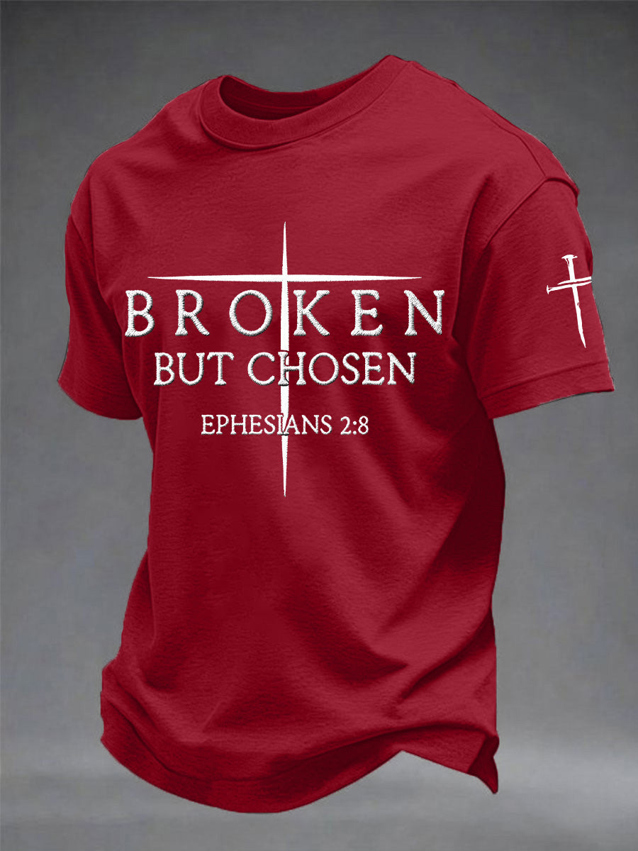 T-shirt homme imprimé Croix chrétienne « Broken But Chosen »