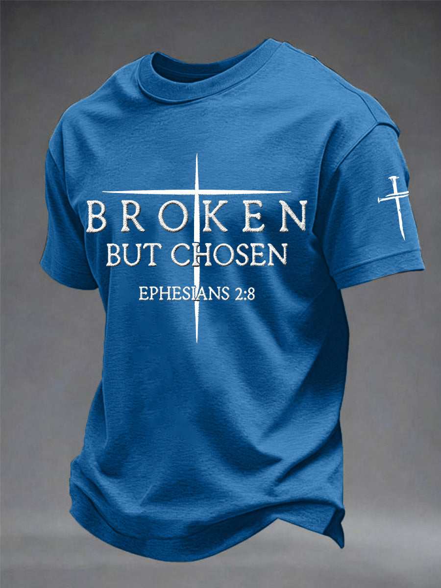 T-shirt homme imprimé Croix chrétienne « Broken But Chosen »
