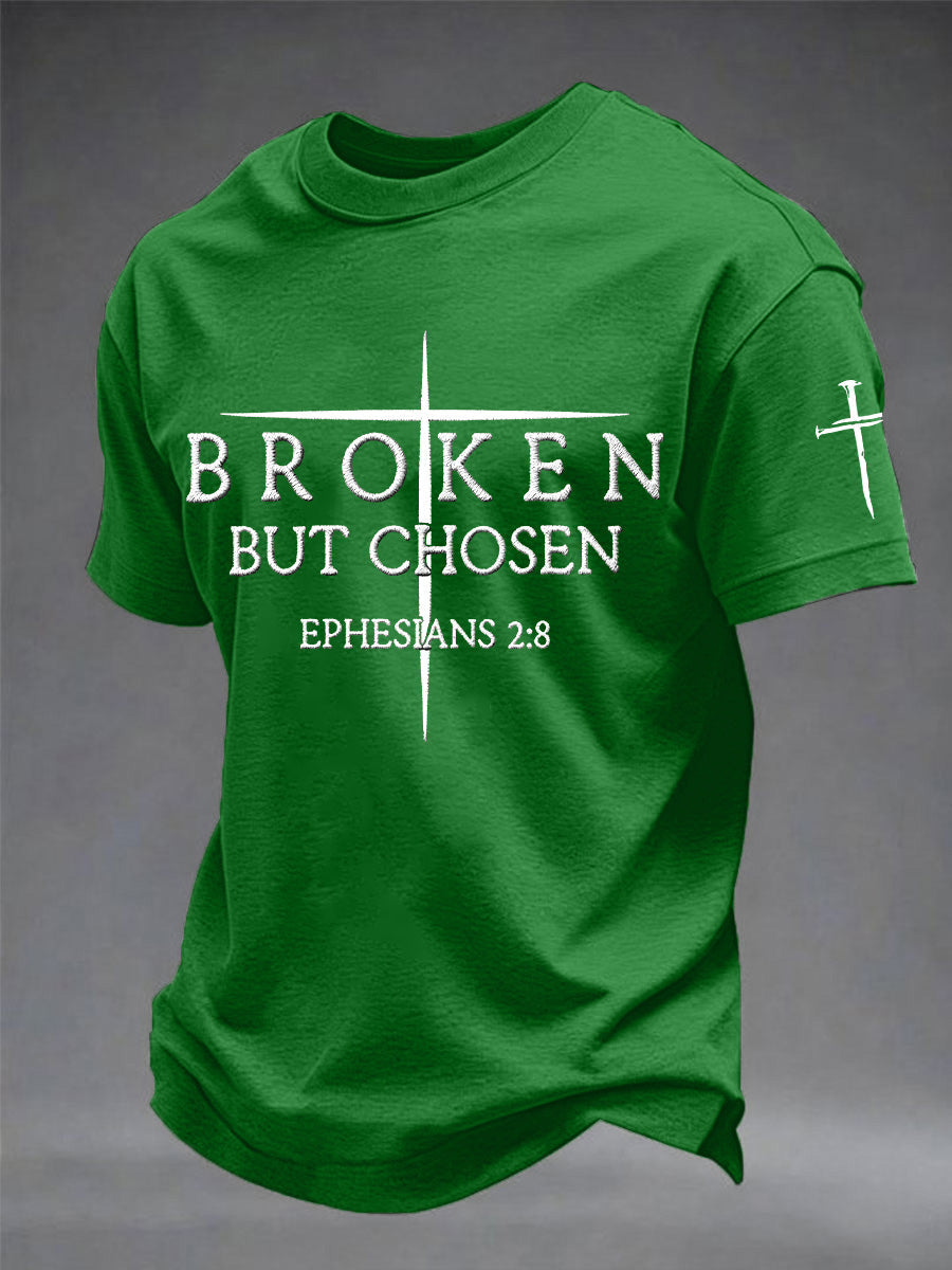 T-shirt homme imprimé Croix chrétienne « Broken But Chosen »