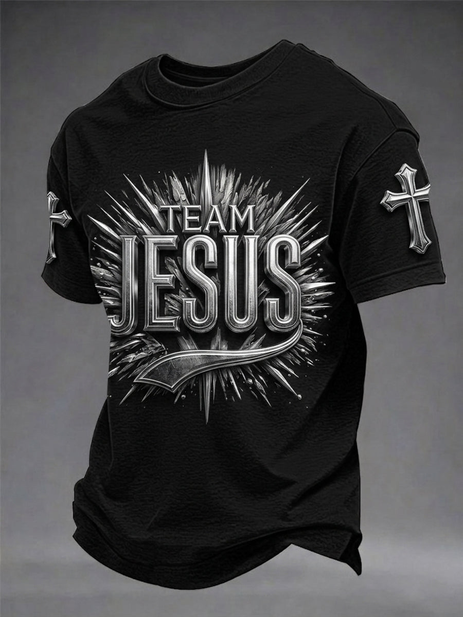 Men's Jesus Cross Printed Short Sleeve T-shirt