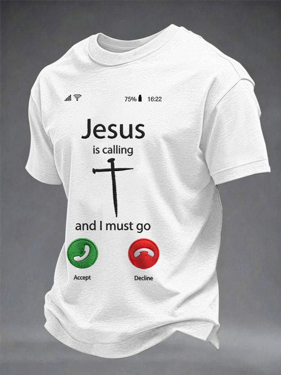 T-shirt décontracté imprimé drôle chrétien pour hommes "Jésus m'appelle et je dois y aller"