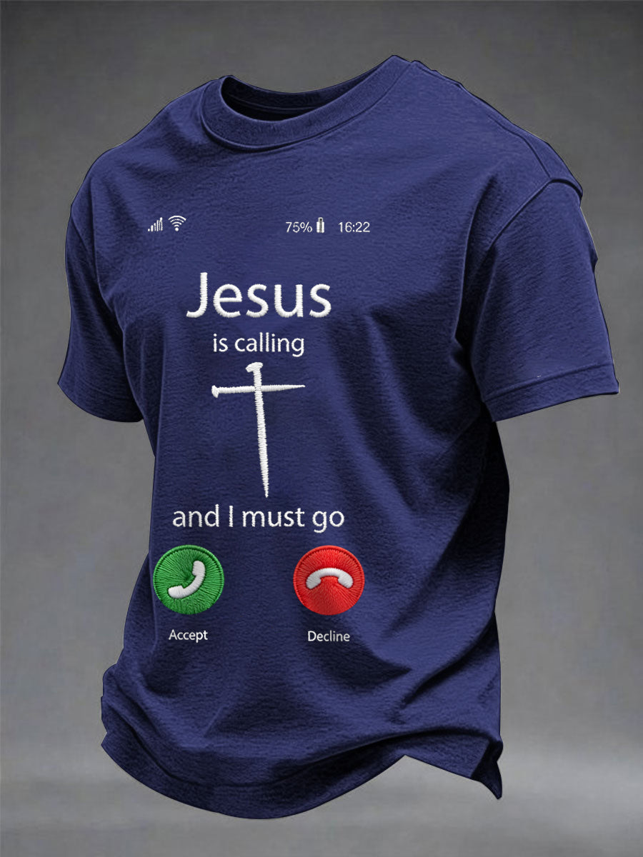 T-shirt décontracté imprimé drôle chrétien pour hommes "Jésus m'appelle et je dois y aller"