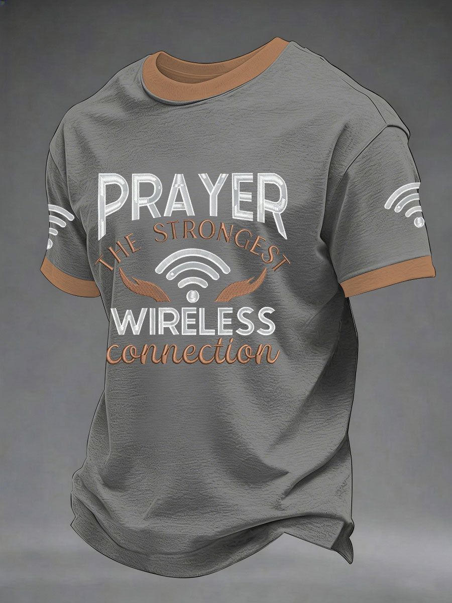 T-shirt décontracté imprimé « Prière des hommes La connexion sans fil la plus forte »