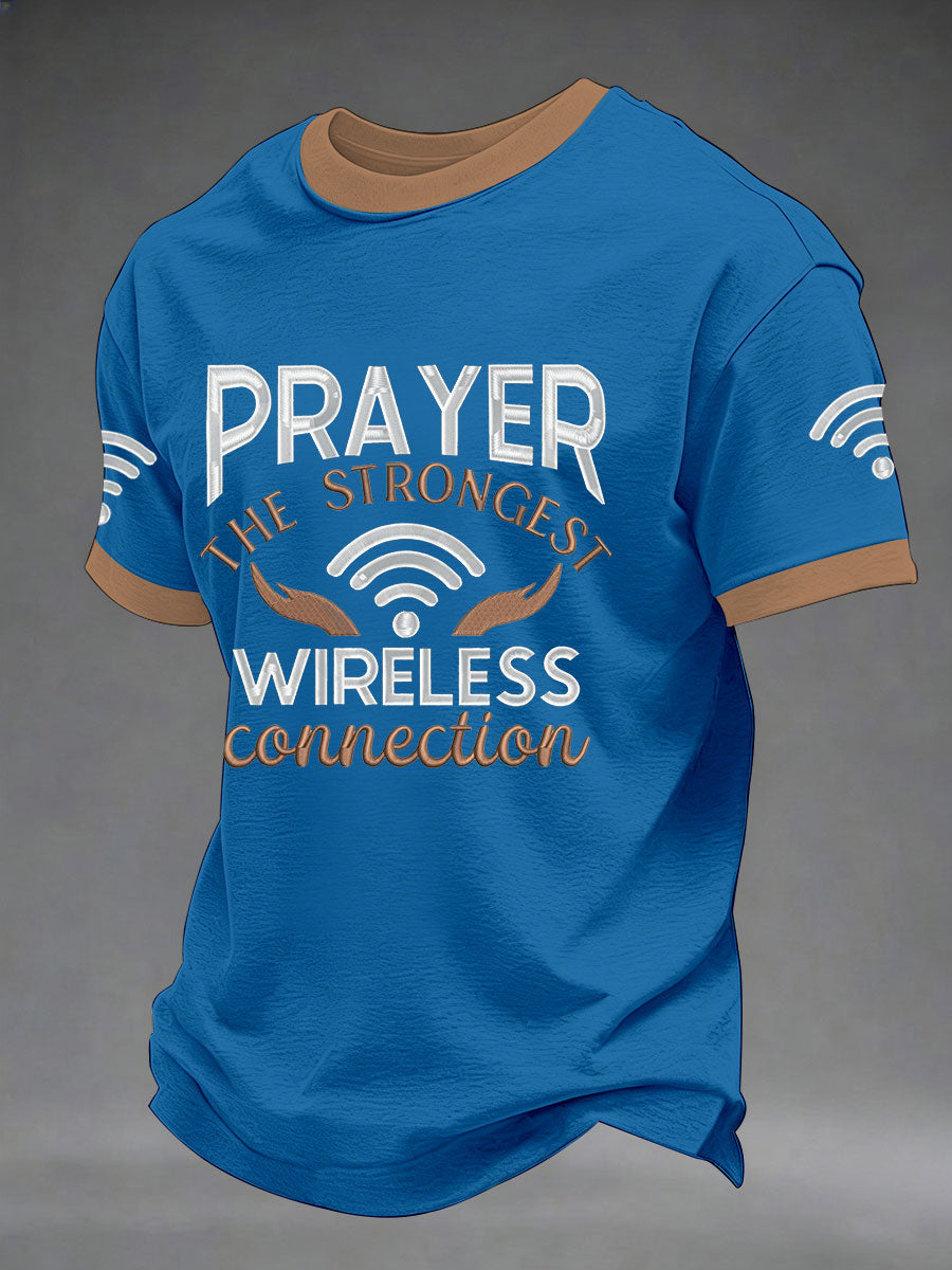 T-shirt décontracté imprimé « Prière des hommes La connexion sans fil la plus forte »