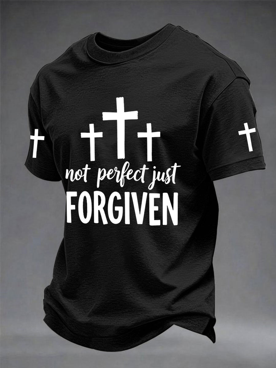 Men's Christian Cross Not Perfect Just Forgiven Print Tee