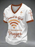 Men's "Connect To God,The Password IS Prayer" Print Casual V-neck T-shirt