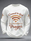 Men's "Connect To God,The Password IS Prayer" Print Casual Waffle Long Sleeve T-Shirt