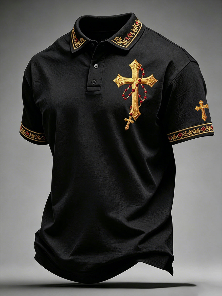 Men's Christian Cross Print Polo