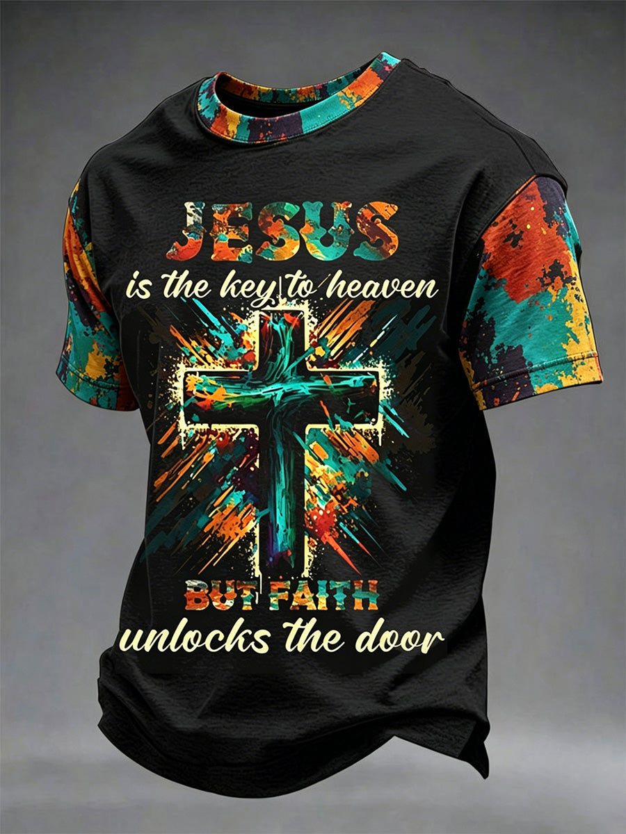 Men's Jesus IsThe Key To Heaven But Faith Unlocks The Door Print Tee