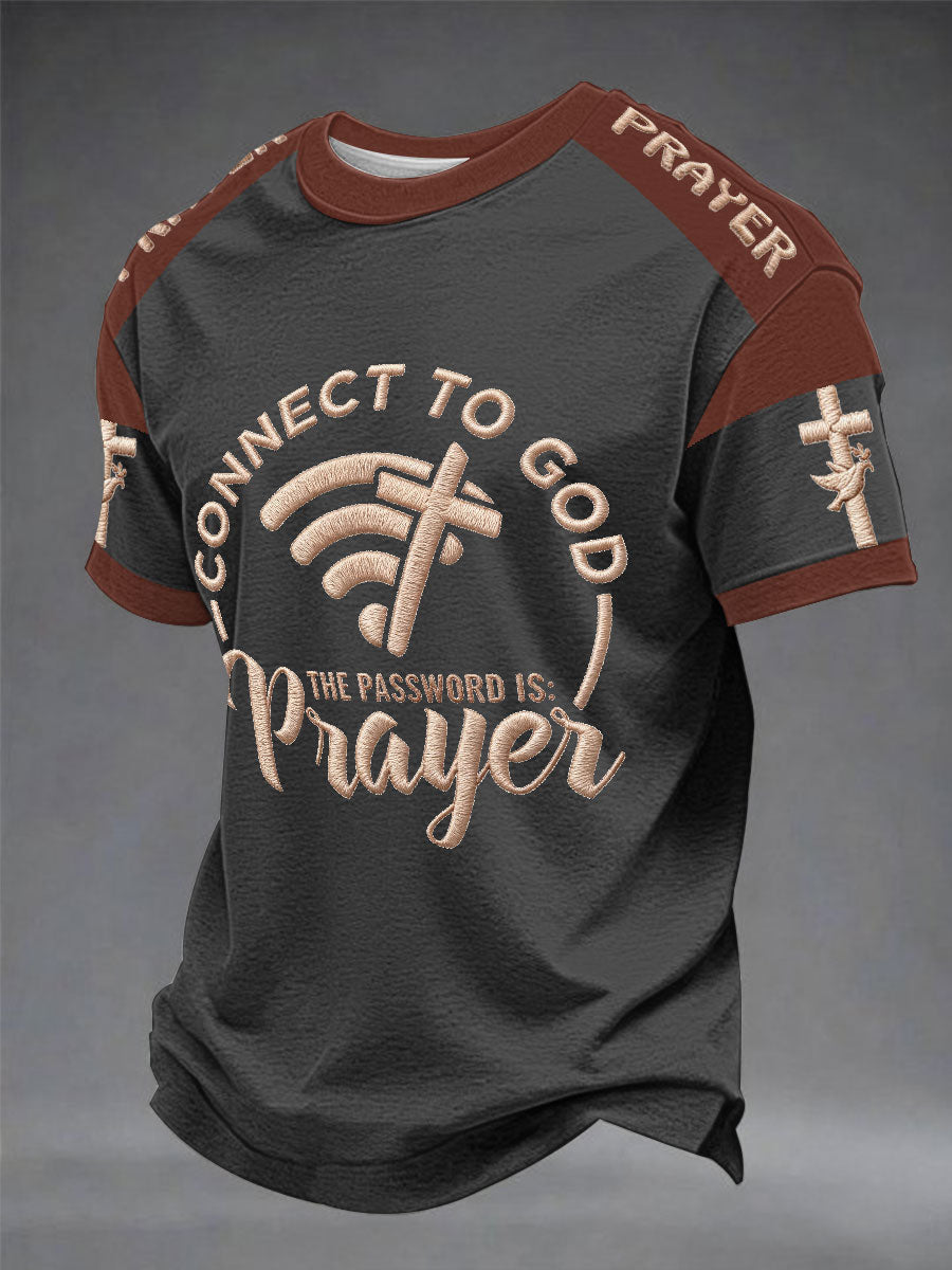 T-shirt décontracté pour hommes à manches courtes imprimé "Connecte-toi à Dieu, le mot de passe est la prière"