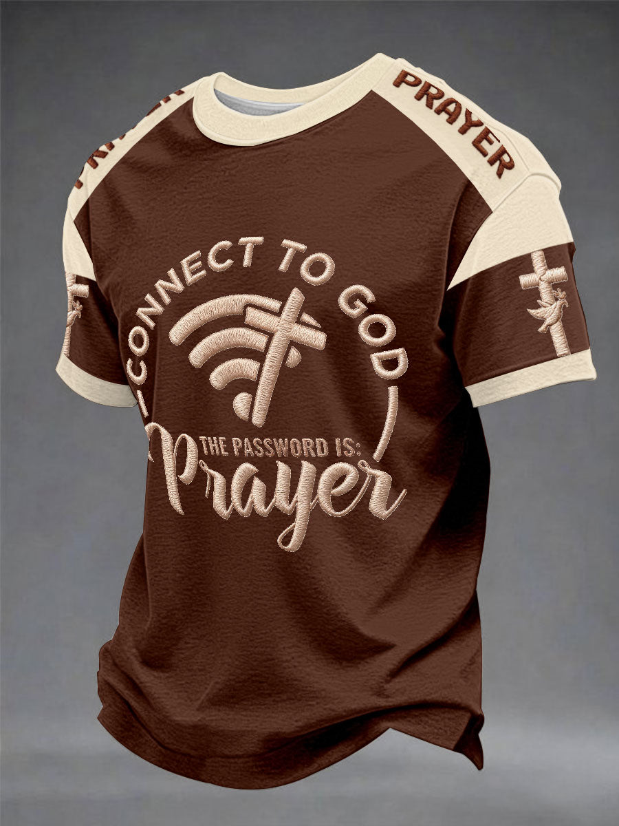 T-shirt décontracté pour hommes à manches courtes imprimé "Connecte-toi à Dieu, le mot de passe est la prière"