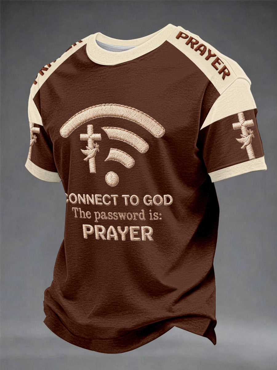 T-shirt décontracté pour hommes à manches courtes imprimé "Connecte-toi à Dieu, le mot de passe est la prière"