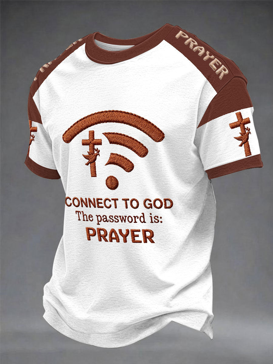 Men's "Connect To God,The Password IS Prayer" Print Casual short sleeves t-shirt