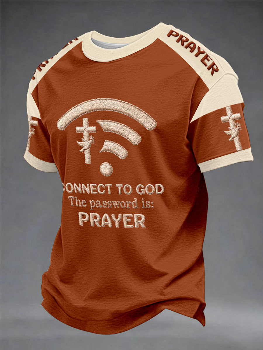 T-shirt décontracté pour hommes à manches courtes imprimé "Connecte-toi à Dieu, le mot de passe est la prière"