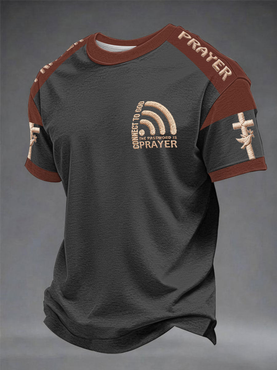 T-shirt décontracté pour homme à manches courtes avec imprimé "Connecte-toi à Dieu, le mot de passe est la prière"