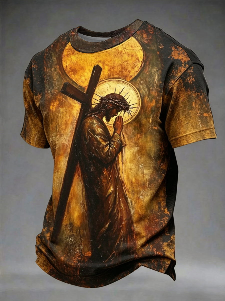 Herren Kreuzweg nach Golgatha Schmal geschnittenes T-Shirt mit kurzen Ärmeln