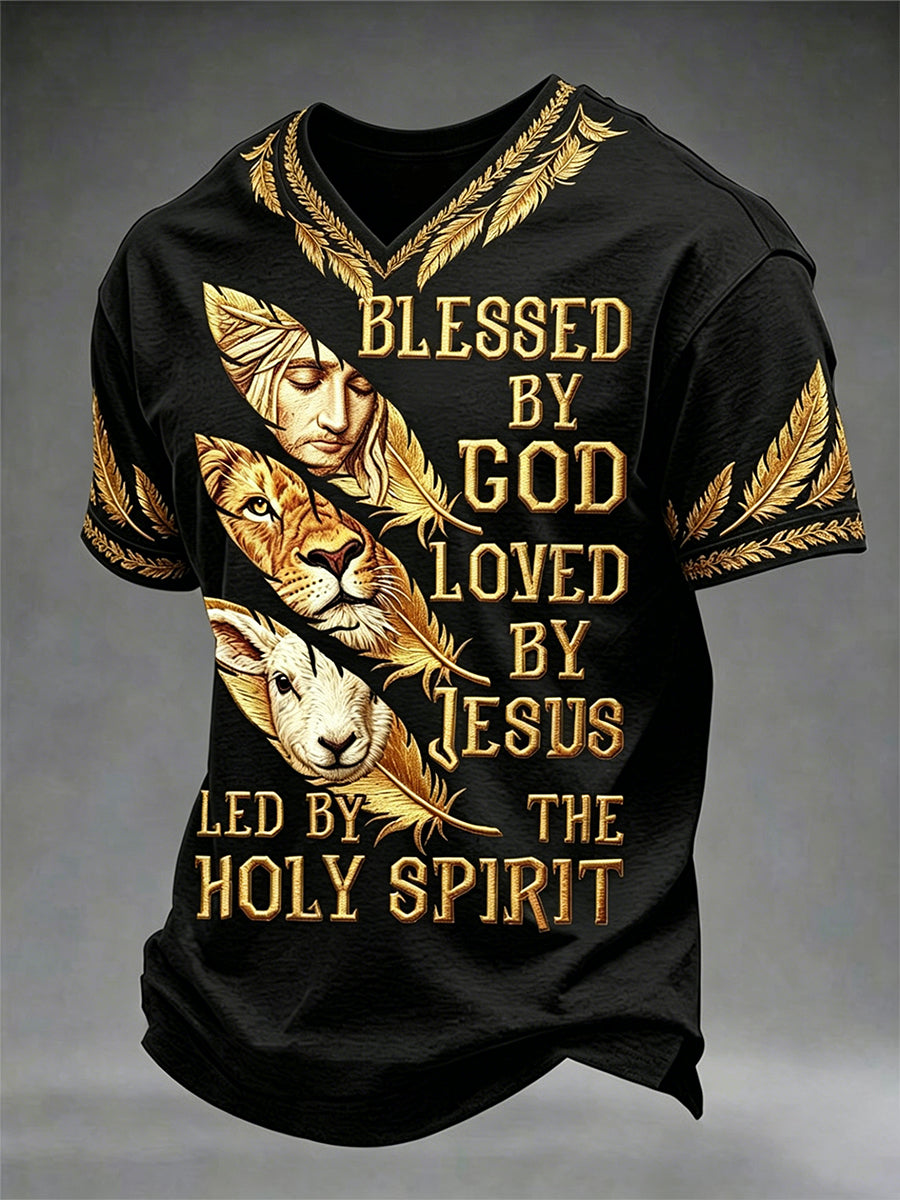 Men's Christian Print V-Neck Tee