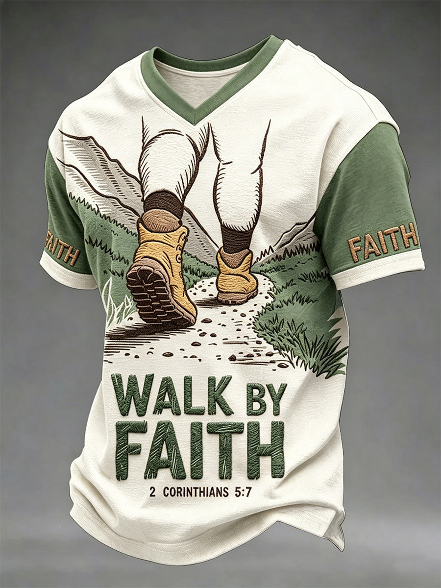 Men's Christian Print V-Neck Tee