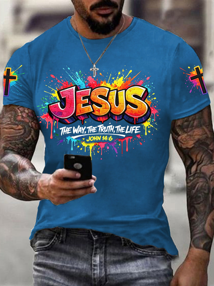 T-shirt homme à manches courtes avec croix chrétienne de Jésus