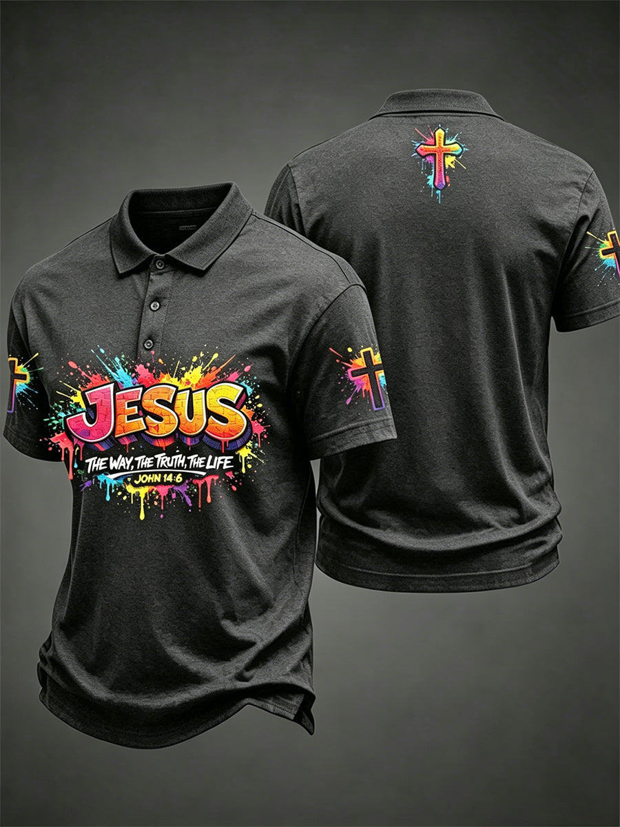 T-shirt à manches courtes chrétien croix de Jésus pour homme