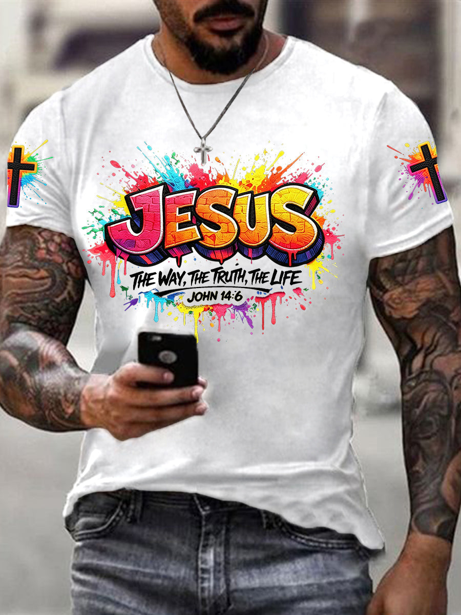 T-shirt homme à manches courtes avec croix chrétienne de Jésus