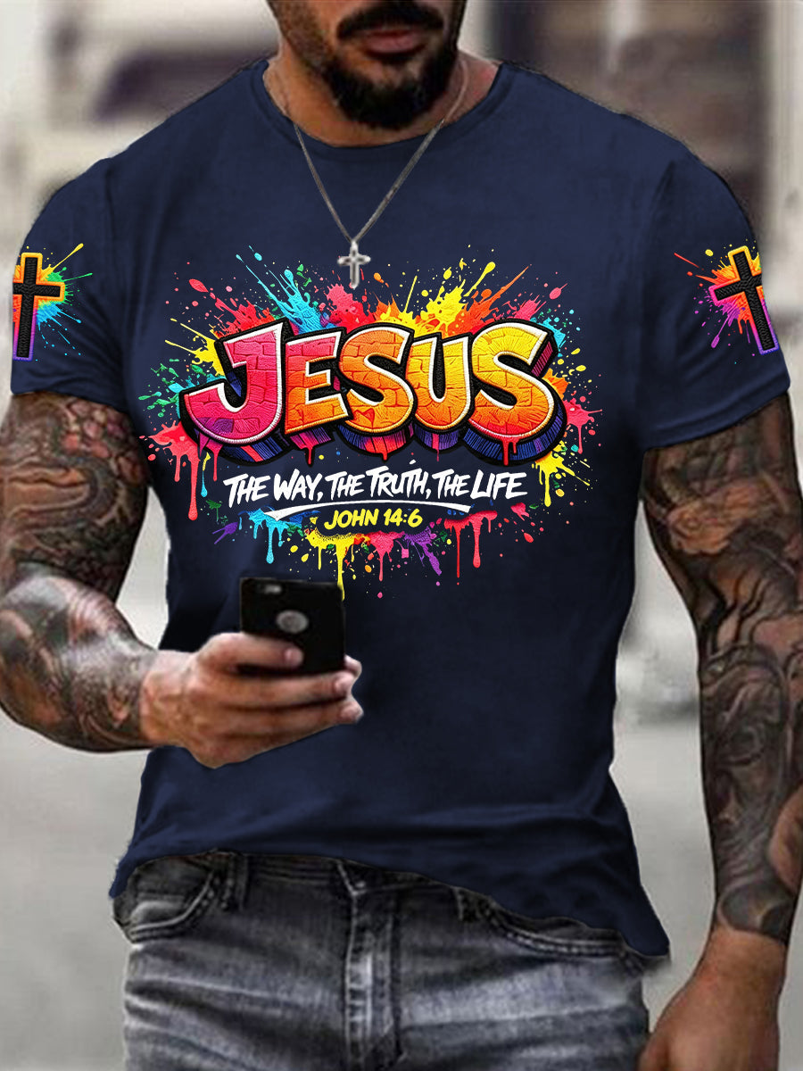 T-shirt homme à manches courtes avec croix chrétienne de Jésus