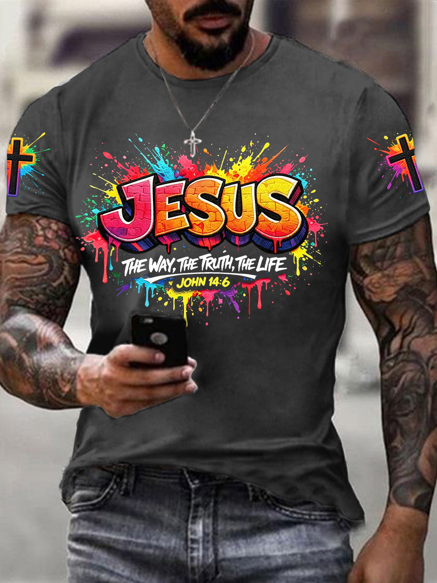 T-shirt homme à manches courtes avec croix chrétienne de Jésus