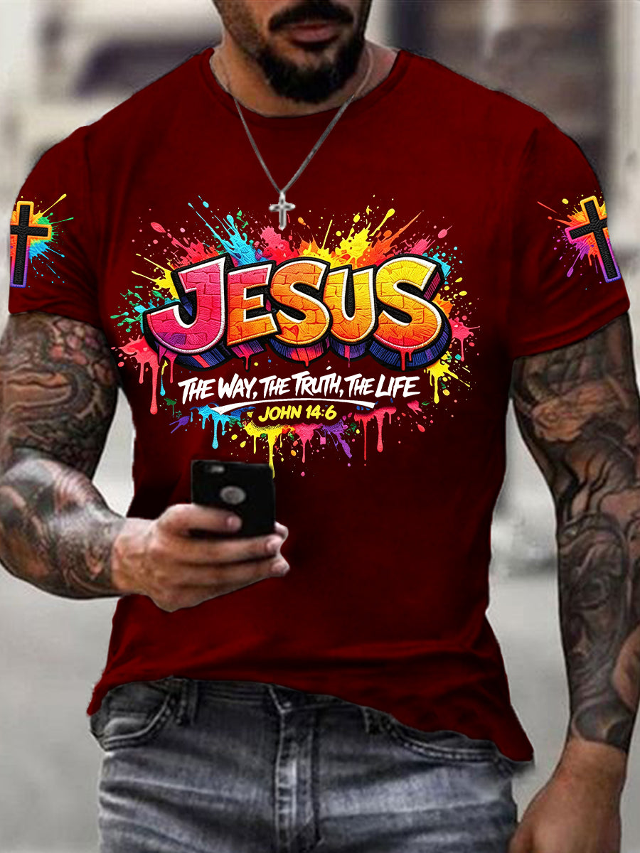 T-shirt homme à manches courtes avec croix chrétienne de Jésus