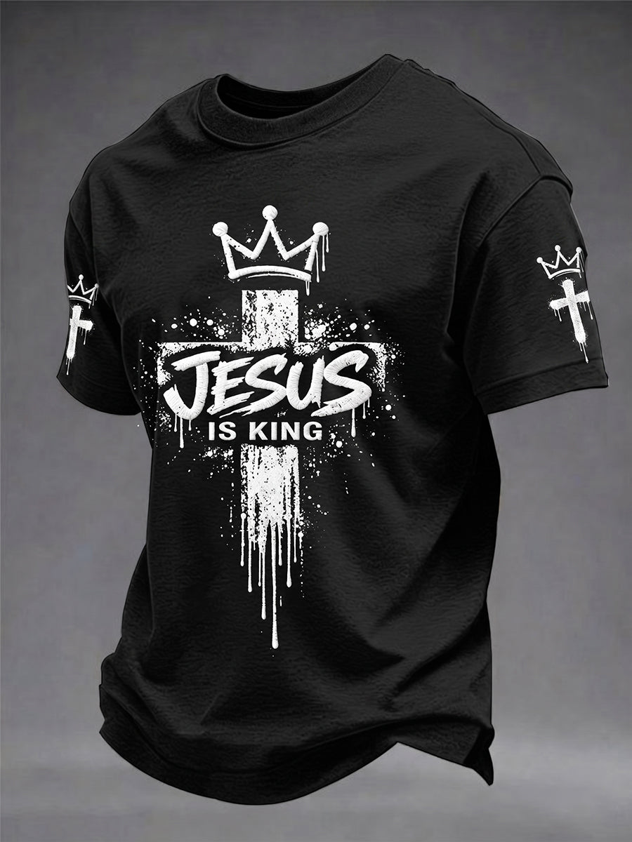 Men's Christian Jesus Is King Cross Short Sleeve T-shirt